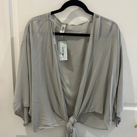 Pale Celery Color Tie-Front Cardigan - Picture 1 of 4